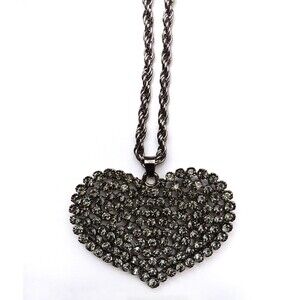 Lovely Gray Crystal Heart 30" Pendant Necklace in Stainless Steel